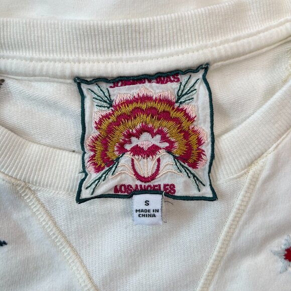 NWOT Johnny Was Embroidered Floral Butterfly Bird Pullover White Sweatshirt Sz S - Picture 12 of 16